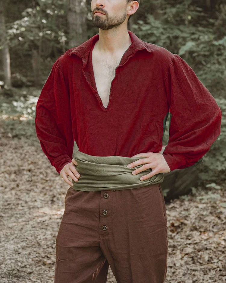 Men's Retro Solid Color Cotton and Linen Lapel Shirt