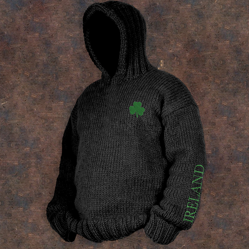 Comstylish Vintage Ireland Embroidery Art Hooded Sweater