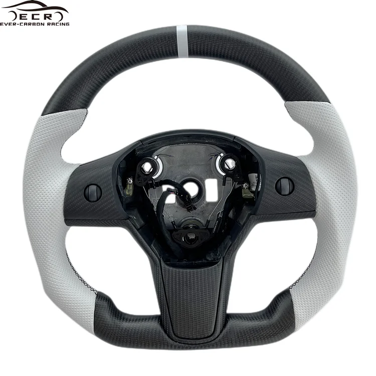 Ever-Carbon Racing ECR Private Custom Perforated Leather Carbon Fiber Steering Wheel For Tesla Model Y Accessories