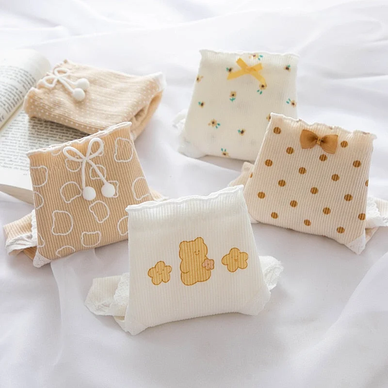 New Women's Cotton Underwear Sexy Lace Panties Girl Cartoon Stripe Wave Dot Briefs Mid Waist Seamless Underpants Female Lingerie