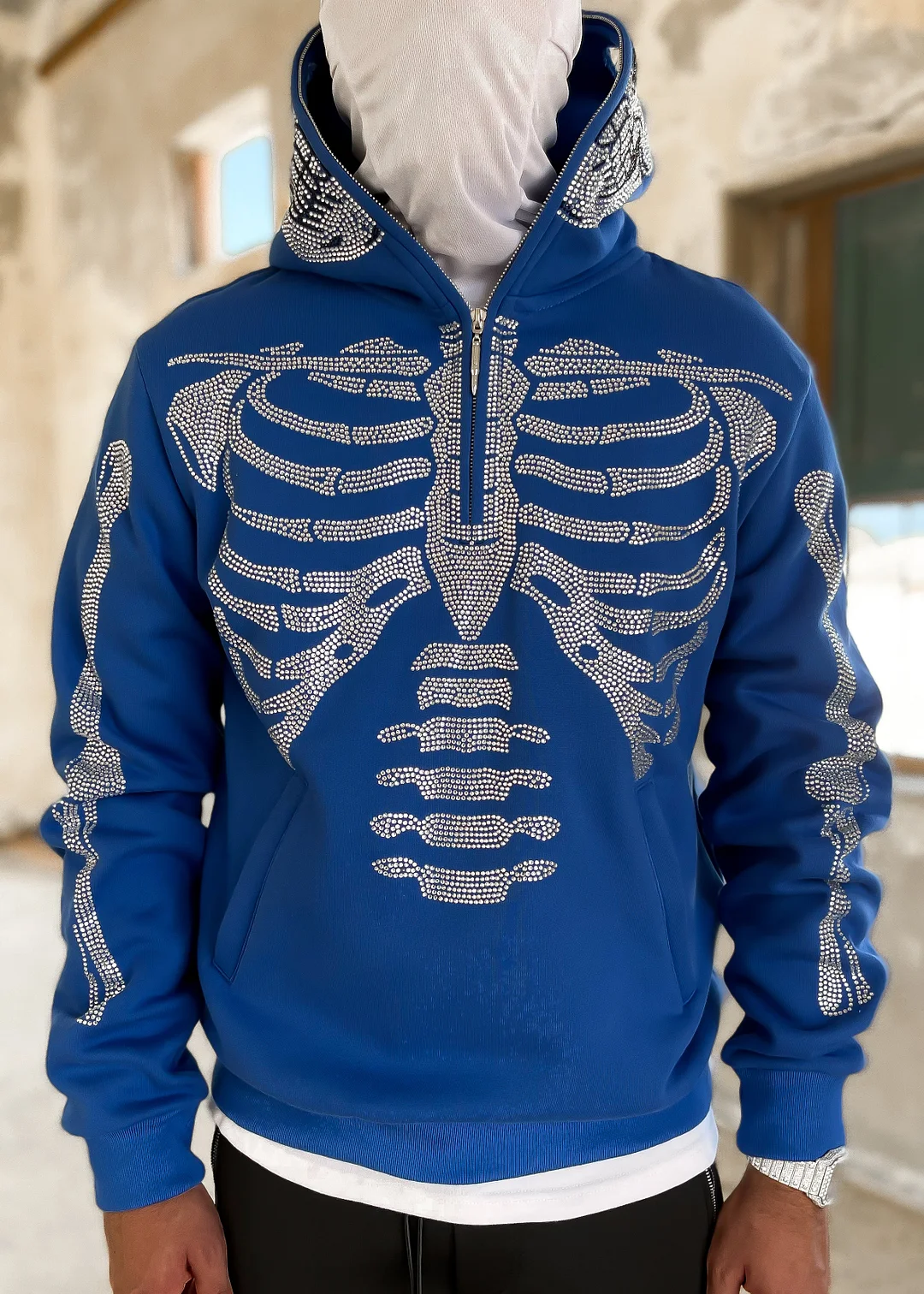 Electric Blue Skeleton Half Zip Hoodie