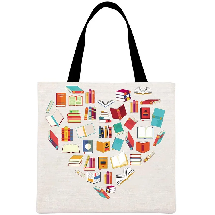 Books heart Printed Linen Bag
