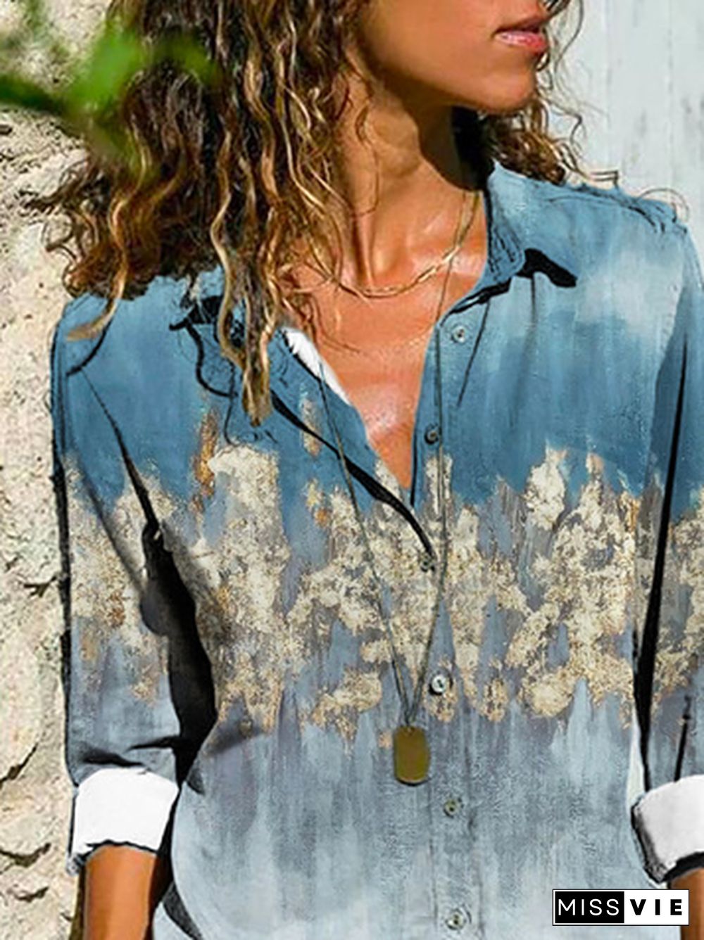 Ethnic Shirt Collar Blouse