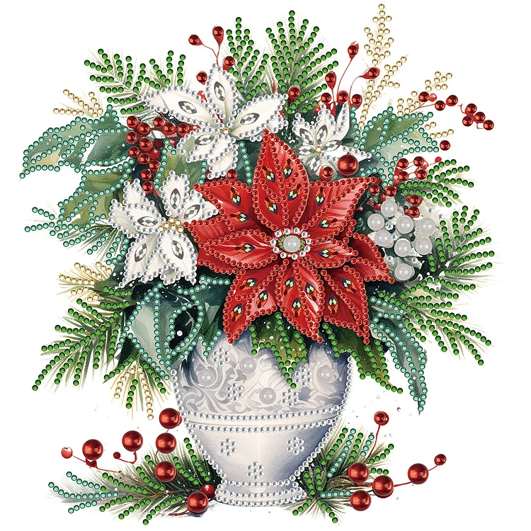 Christmas Red Flower Vase 30*30CM(Canvas) Special Drill Diamond Painting gbfke