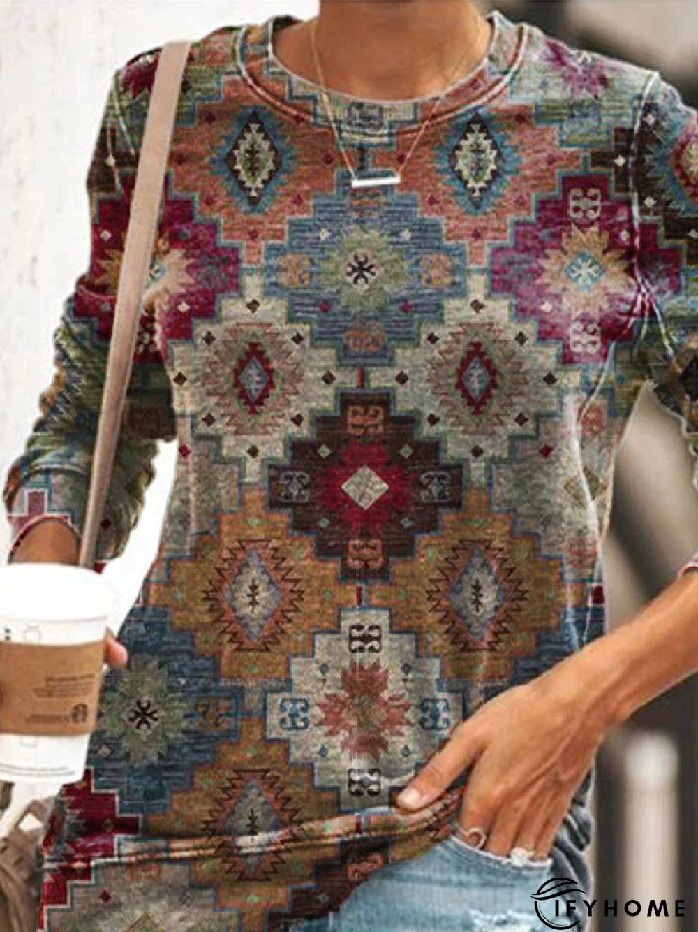 Floral-Print Casual Long Sleeve Round Neck Sweatshirt | IFYHOME