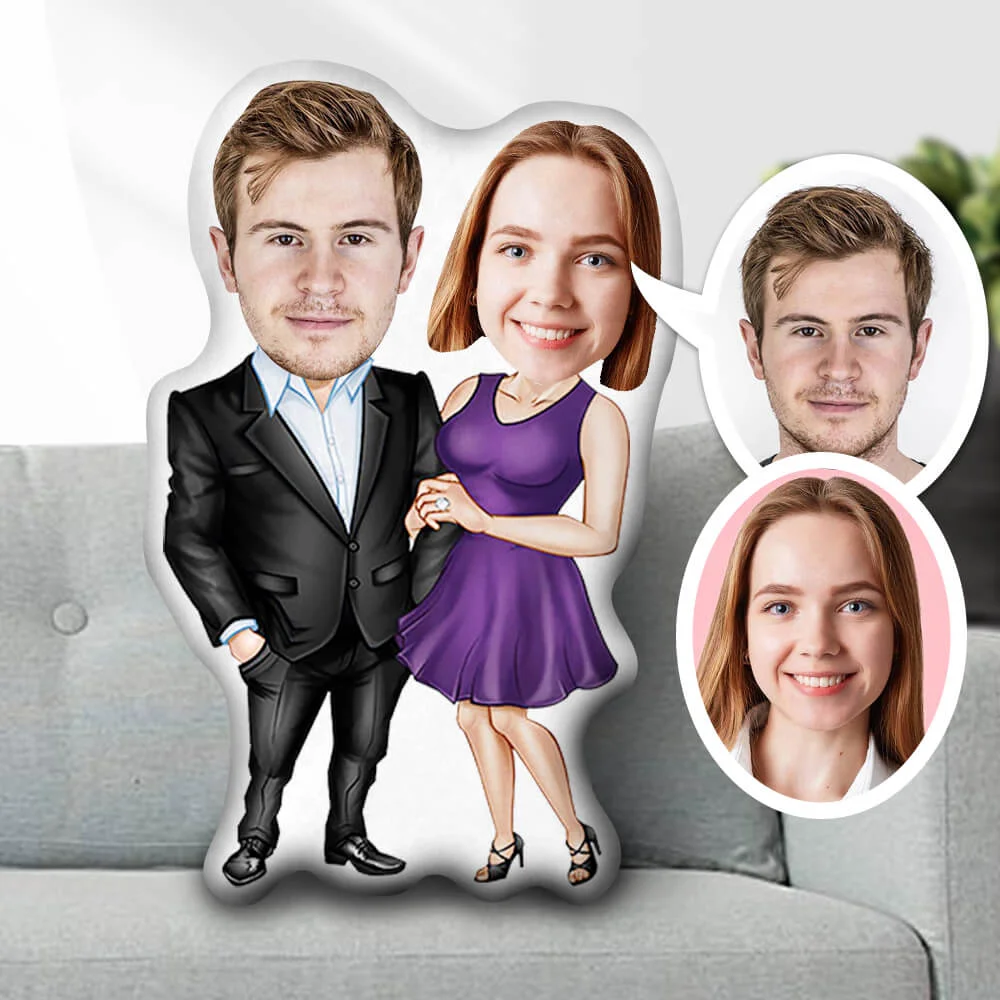 Valentine's Day Couple Minme Pillow Memorial Day Pillow, Custom Photo Face Pillow, Purple Dress Couple Photo Face Pillow, Face Picture Pillow Dolls and Toys
