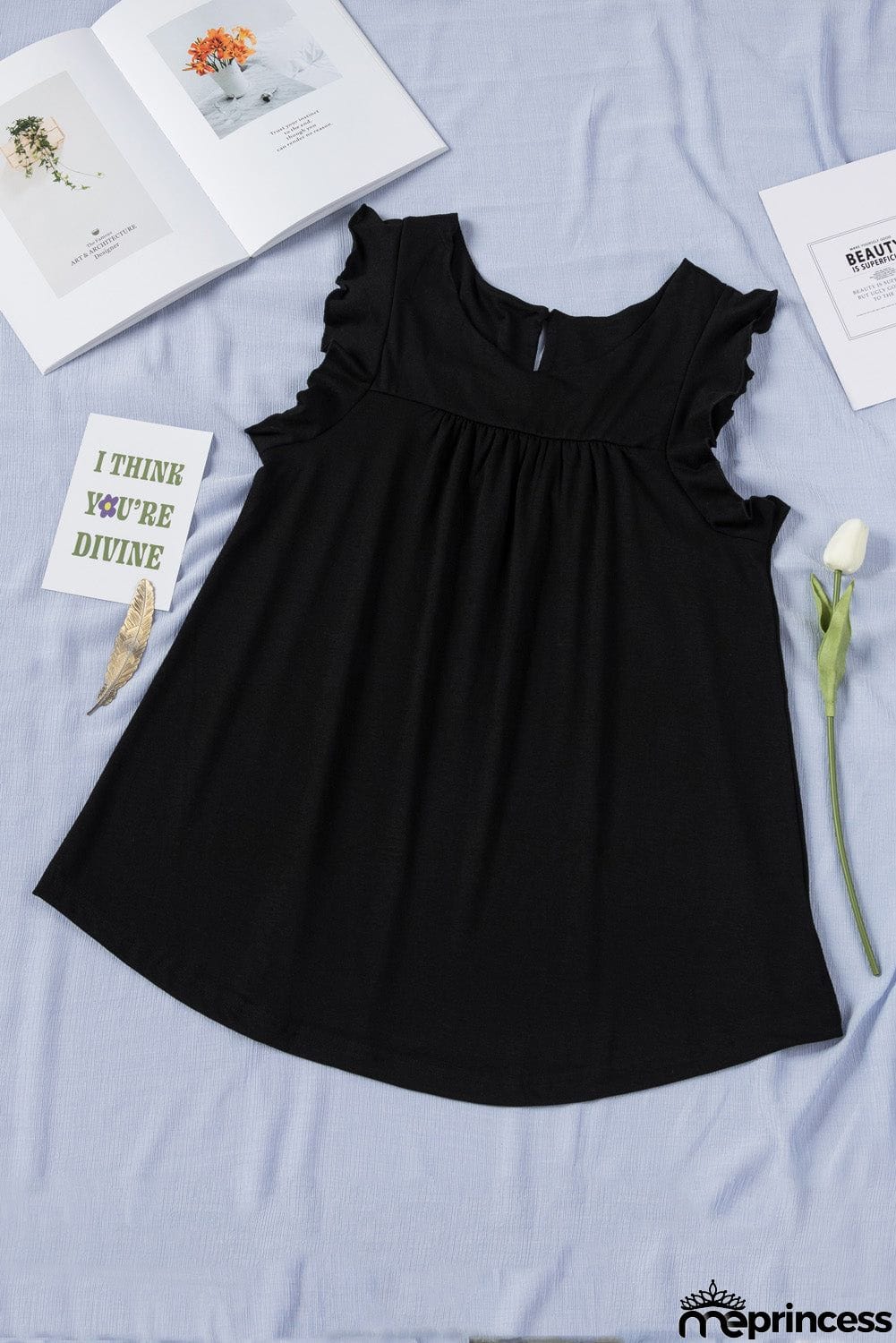 Keyhole Back Ruffled Sleeveless Top