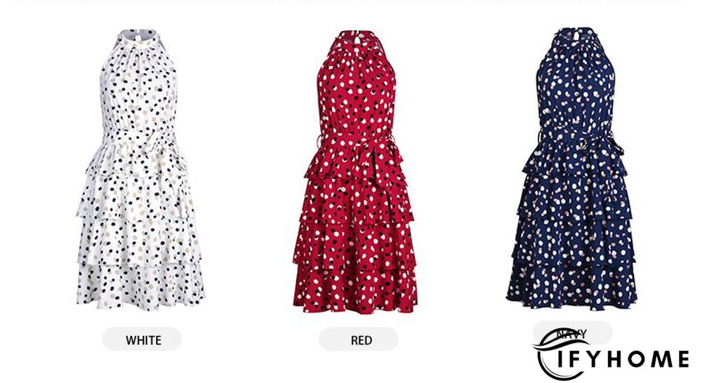 Temperament Casual Polka Dot Cake Dresses Women Summer Halter Neck Sleeveless Lace Up All Match A Line Dress | IFYHOME