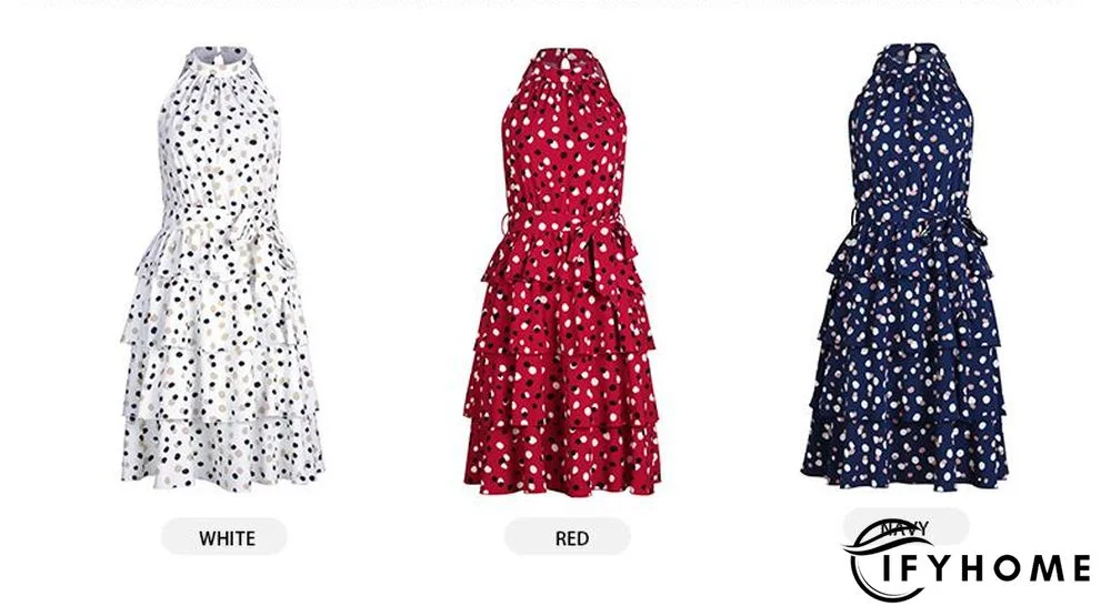 Temperament Casual Polka Dot Cake Dresses Women Summer Halter Neck Sleeveless Lace Up All Match A Line Dress | IFYHOME