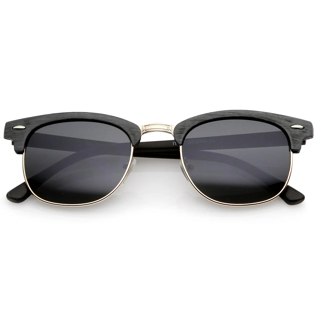 Modern Wood Textured Horn Rimmed Square Lens Half Frame glasses 50mm