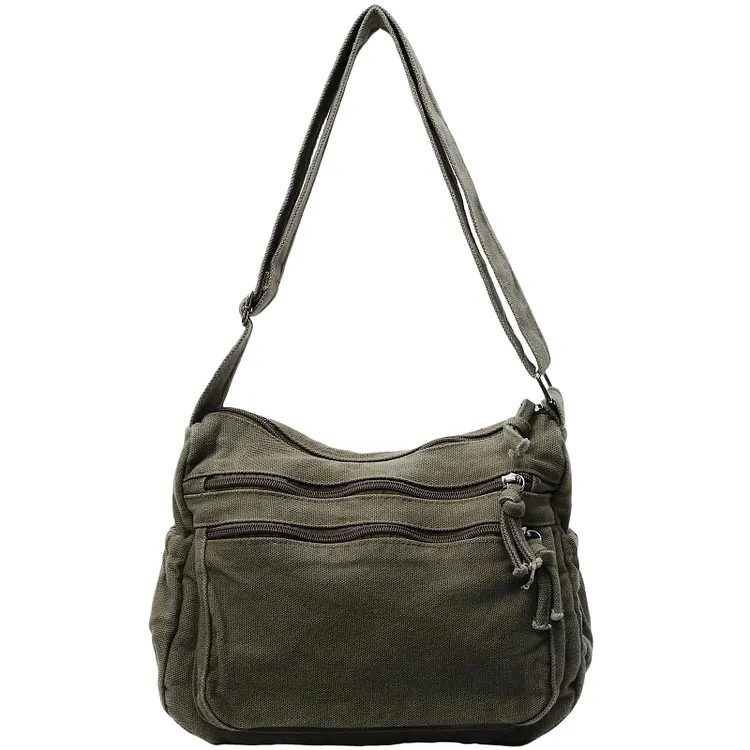Multi-Pocket Canvas Crossbody Bag for Daily Travel 