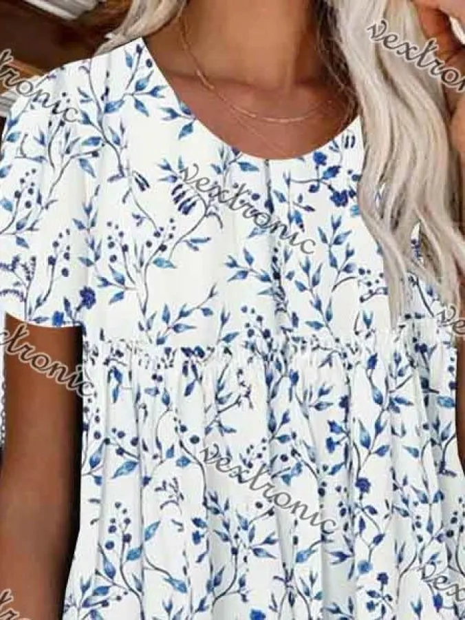 Women Short Sleeve Scoop Neck Floral Printed Top