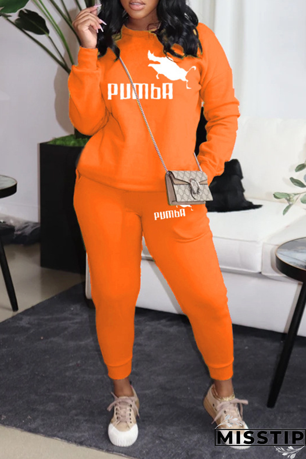 Rose Red Street Print Patchwork O Neck Long Sleeve Two Pieces