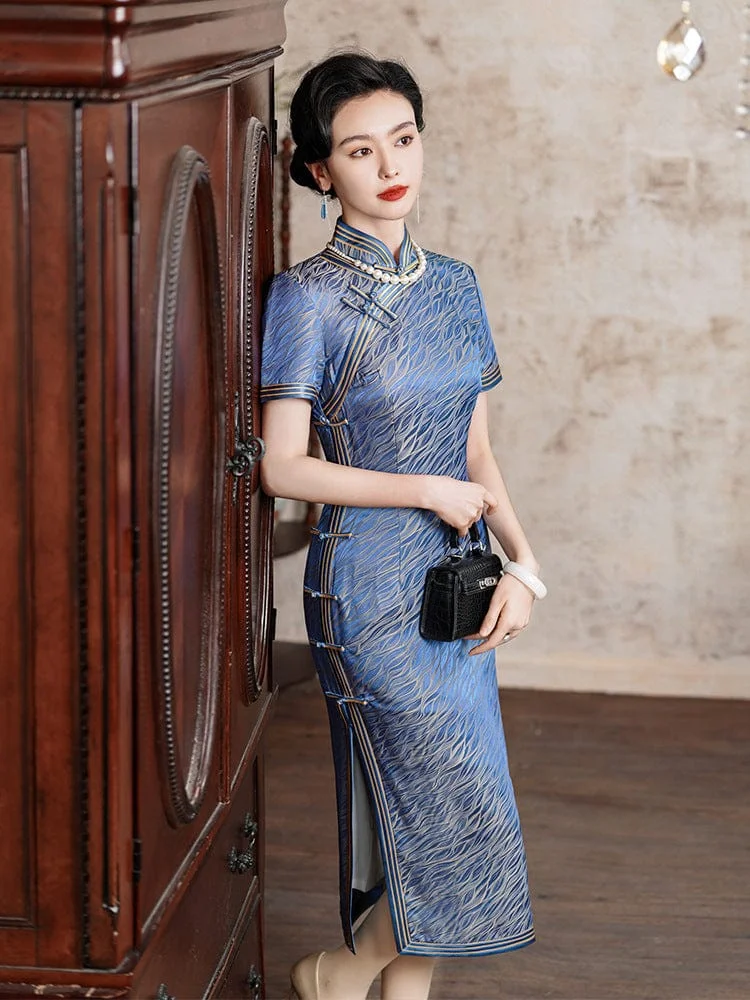 Mulberry silk and Jacquard, high end long Cheongsam