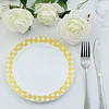 10 Pack | White 7.5" Gold Buffalo Plaid Rim Plastic Dessert Plates, Round Appetizer Salad Plates W/Checkered Rim