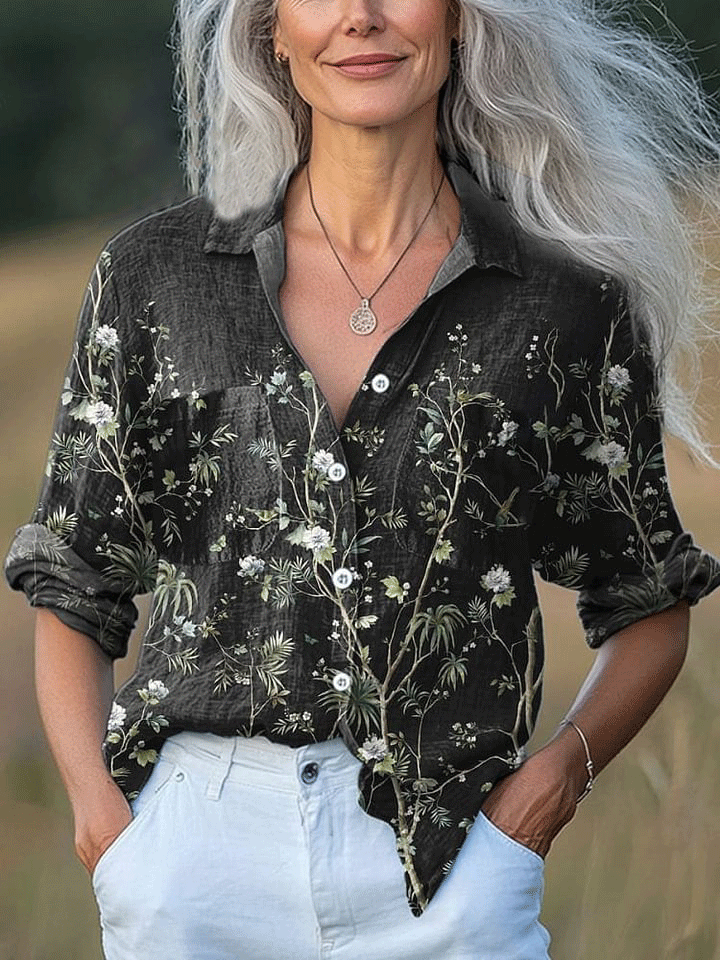 Women's  Flowers Art Print Casual Long Sleeve Comfortable Cotton Shirt