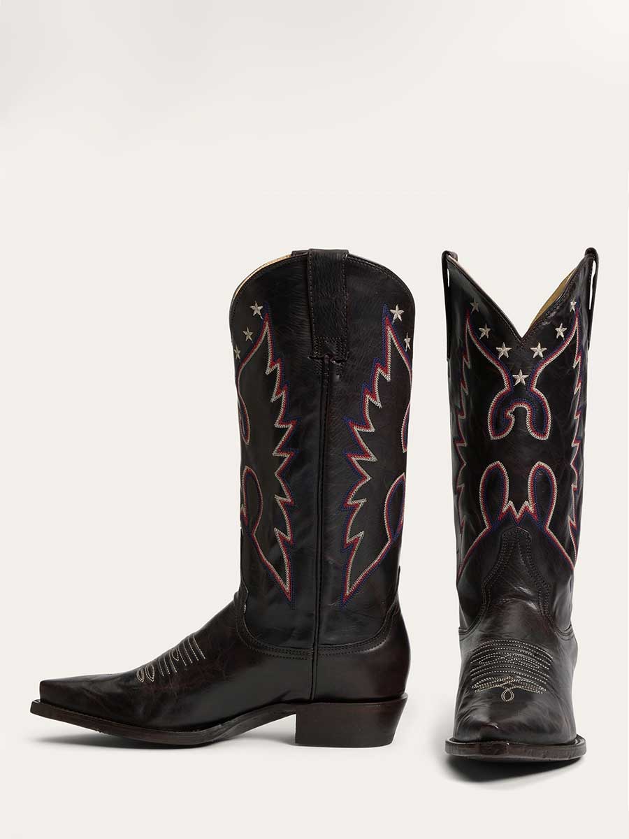 Black Vegan Leather Chunky Heel Embroidered Eagle Cowgirl Boots