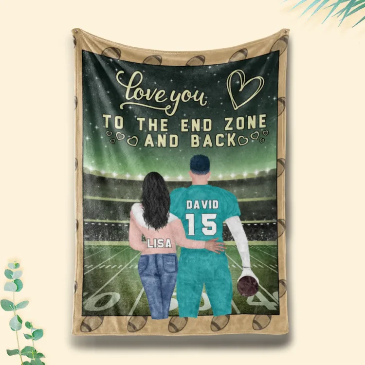 Personalized American Football Couple Blanket - Love You To The End Zone And Back