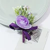 10PCS Purple Wedding Catering Bridal Groom Guests Corsage Boutonniere Wrist Artificial Flower Bouquets