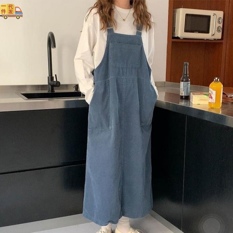 Autumn Preppy Style Sweet Suspender Skirt Female Students Korean Loose All-match Mid-length Suspenders Jumpsuit Slip Dresses