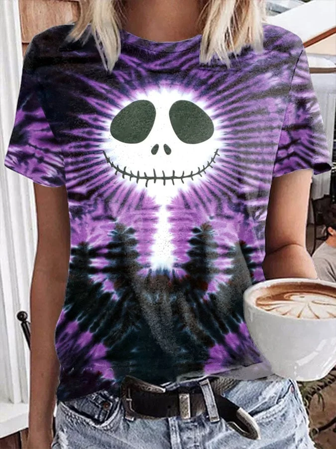 Women's Halloween Jack Skellington Tie Dye Print T-Shirt