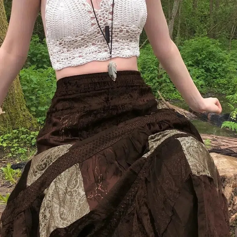 Brownm Patchwork Maxi Skirt