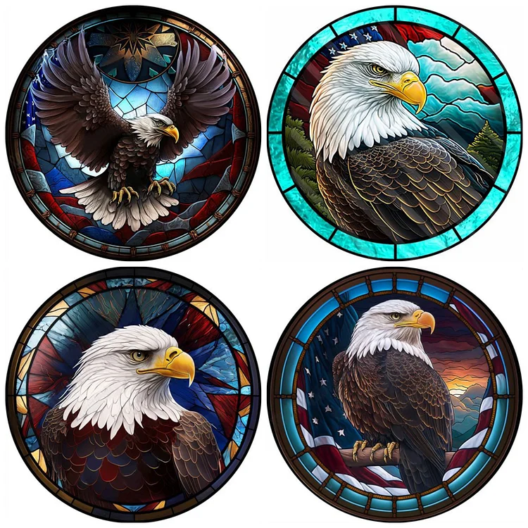 4pcs/Set Stained Glass Eagle - Full Round - Diamond Painting(30*30cm)