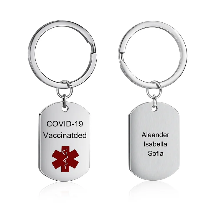 Personalized Vaccinated Keychain Custom Text Dog Tag Keychain