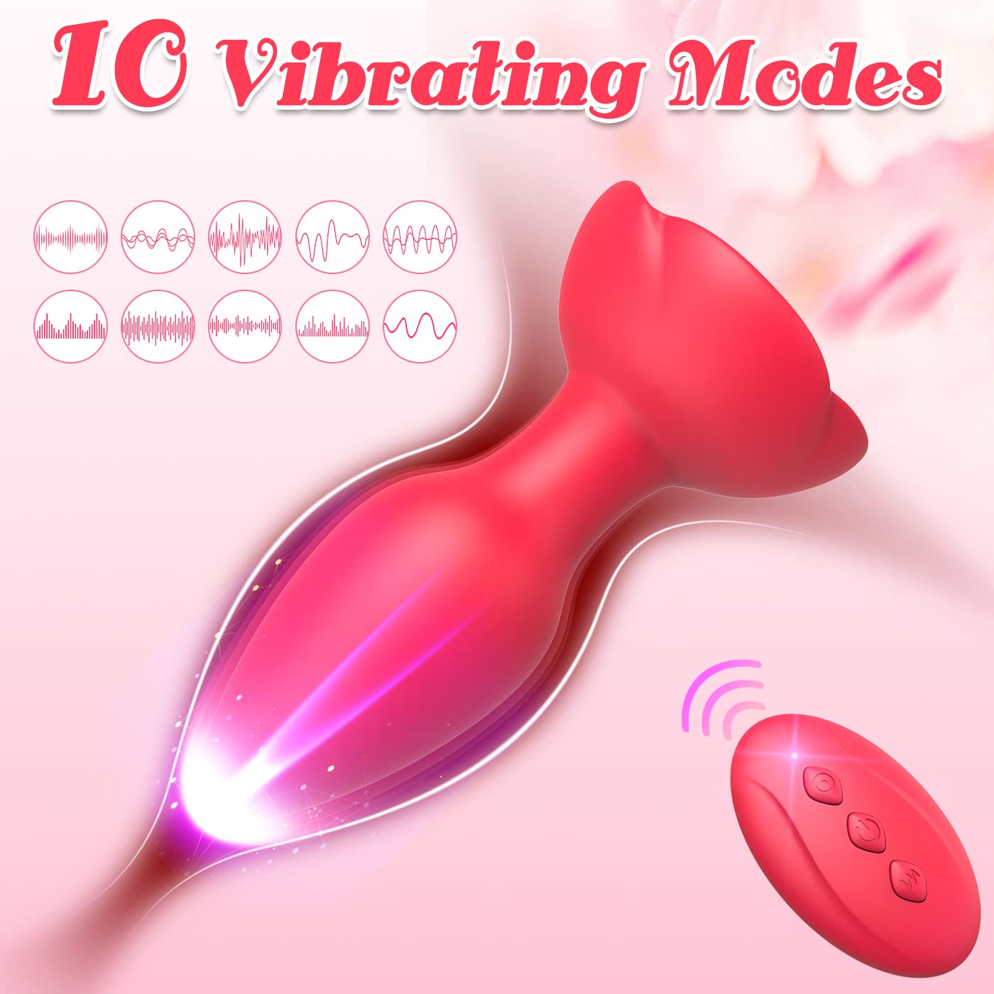 Silicone Rose Butt Plug with Remote Control Vibrator