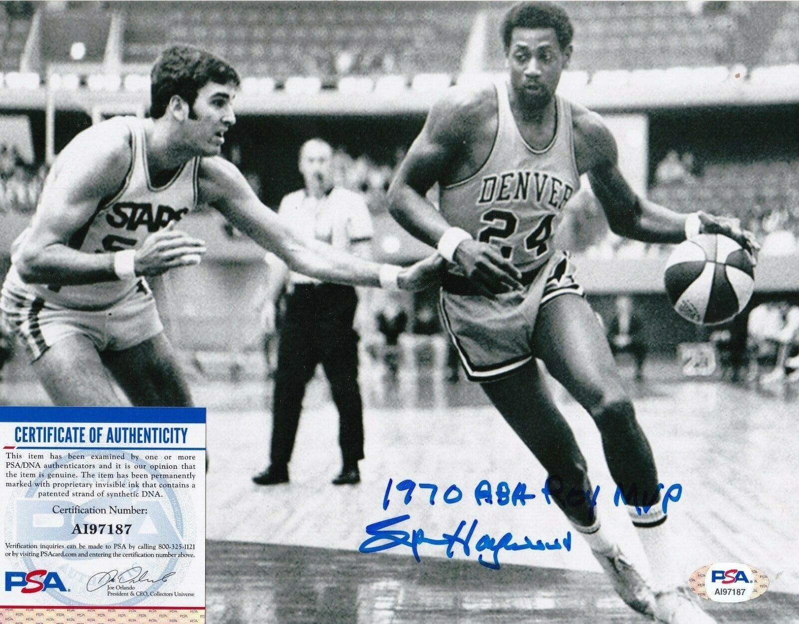 SPENCER HAYWOOD DENVER ROCKETS 1970 ABA ROY, MVP PSA AUTHENTICATED SIGNED 8x10