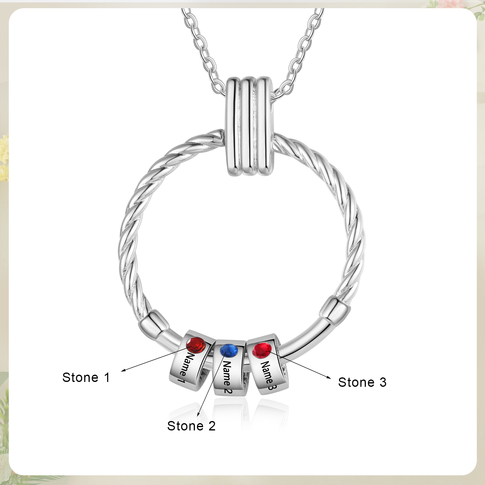 3 Names - Personalised Circle Pendant Necklace Custom Birthstones & Names Necklace Birthday Gift for Her-Jessemade AU