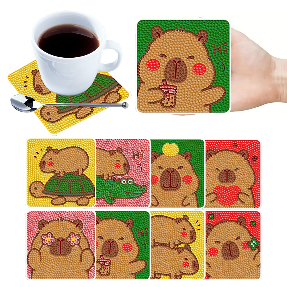 8Pcs Diamond Art Coasters DIY Diamond Painting Coasters Kit Art Craft (Capybara)