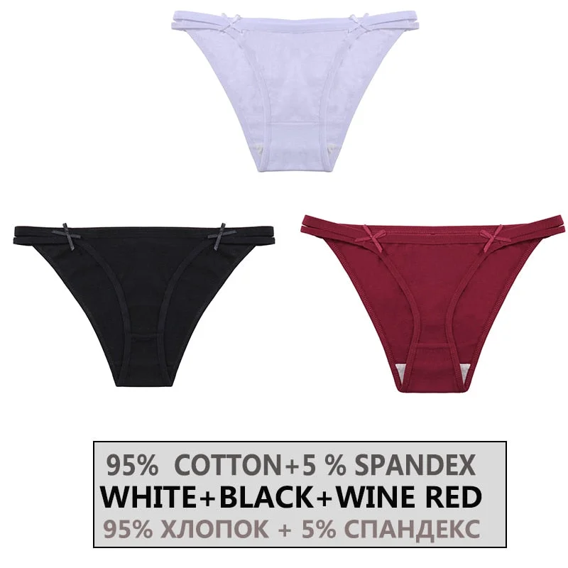 FINETOO 3PCS/Set Women's Cotton Underwear Sexy Lingerie Woman Panties Bownot Female Briefs Low-Rise Underpants 2021 Panties M-XL
