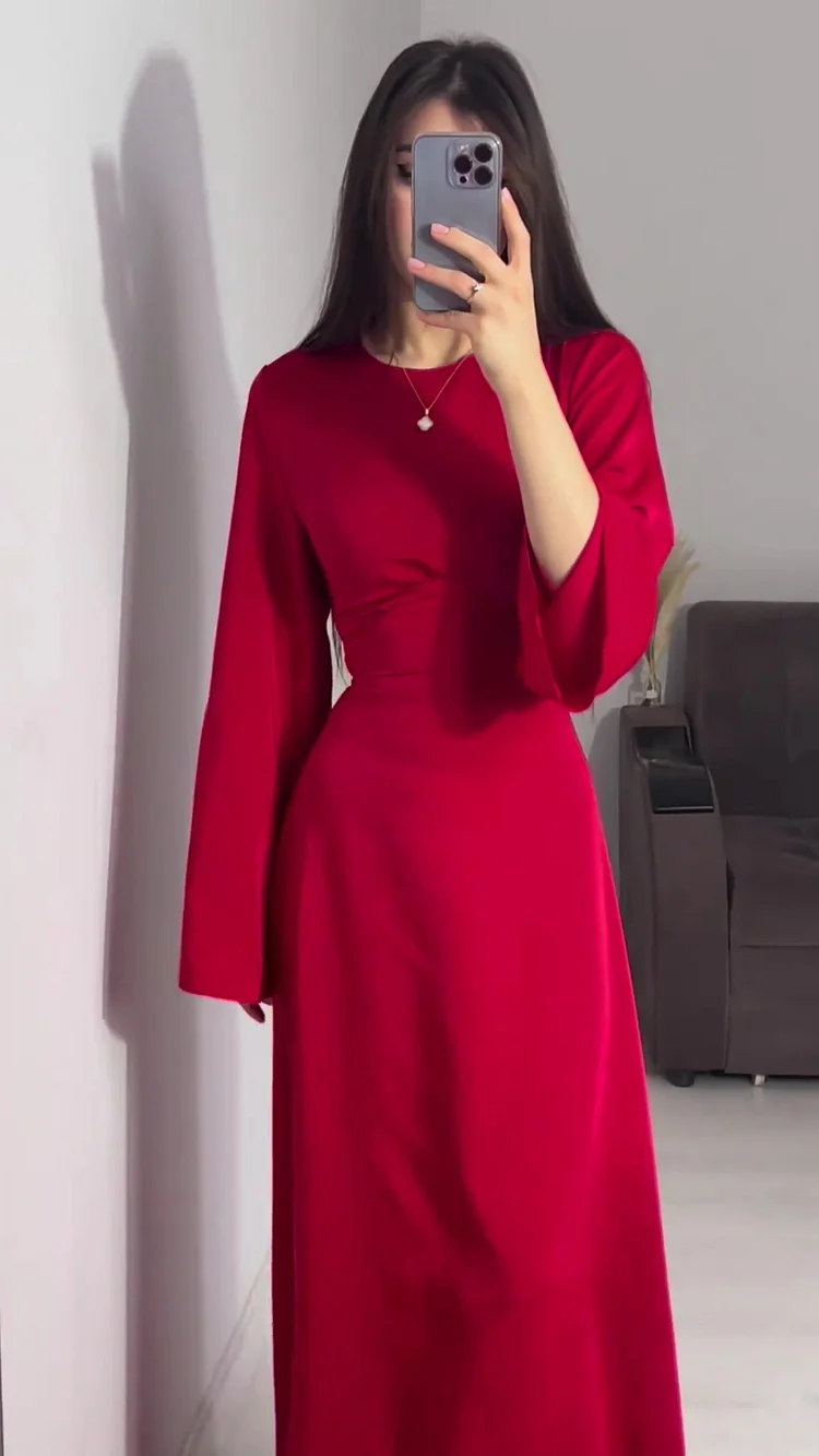 Lace up solid long sleeve square neck maxi dress