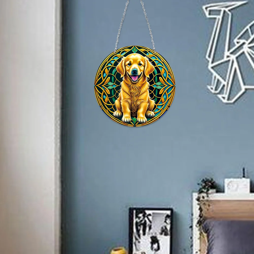 DIY Dog Crystal Diamond Pendant Single-sided 5D Round for Home Garden