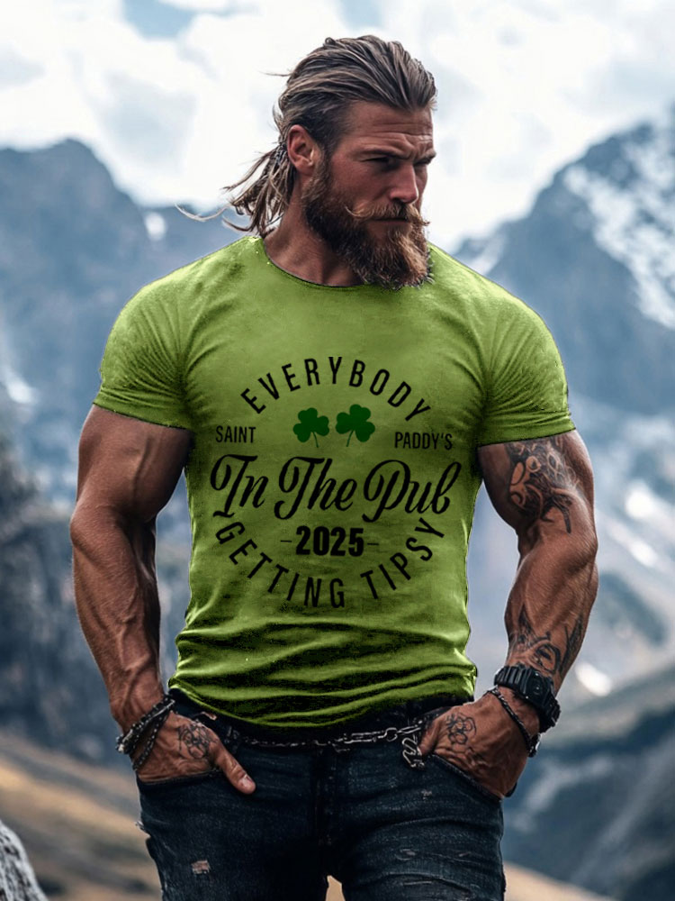 Comstylish Men's Everybody In The Pub Getting Tipsy St. Patrick's Day Print Casual T-shirt
