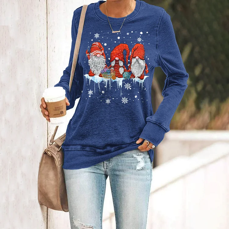 Wearshes Santa Print Casual Crew Neck Long Sleeve Sweatshirt