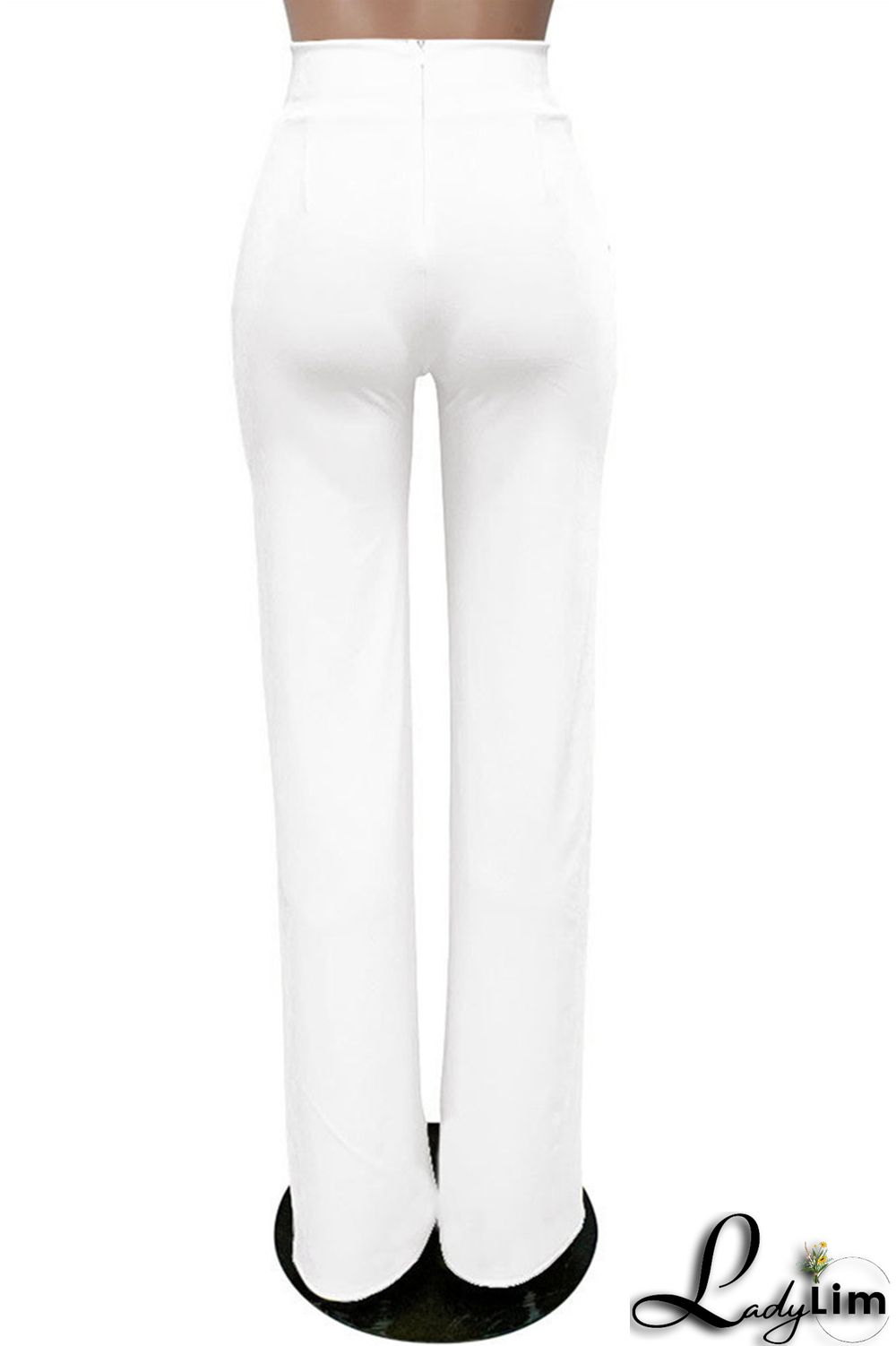 White Fashion Casual Solid Basic Regular High Waist Trousers