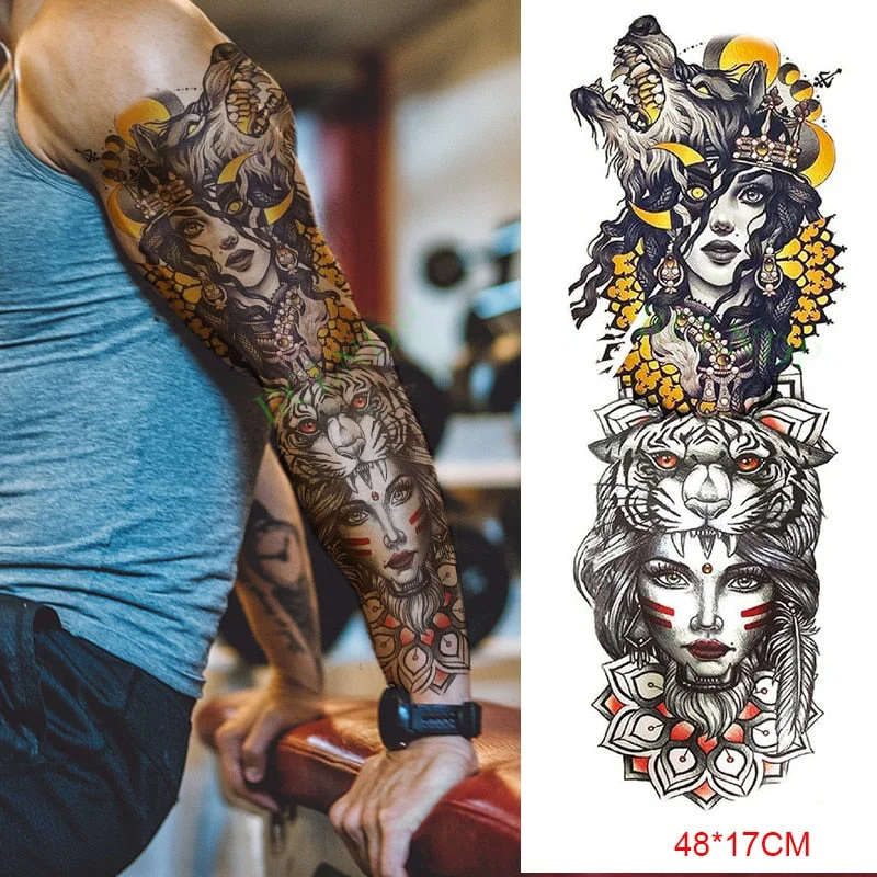 Waterproof Temporary Tattoo Sticker Anubis Ancient Egypt Dog Roma Clock Eye Full Arm Fake Tatto Flash Tatoo Sleeve for Men Women
