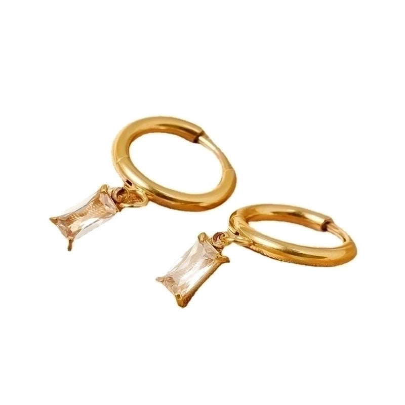 1 Pair Retro Geometric Inlay 316L Stainless Steel  Zircon Dangling Earrings