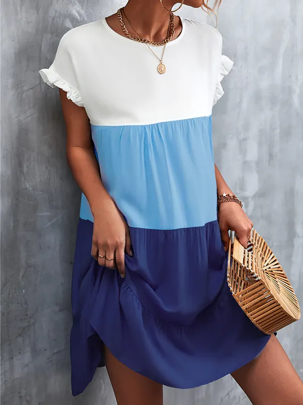 Round Neck Two-Tone Mini Dress main image 0