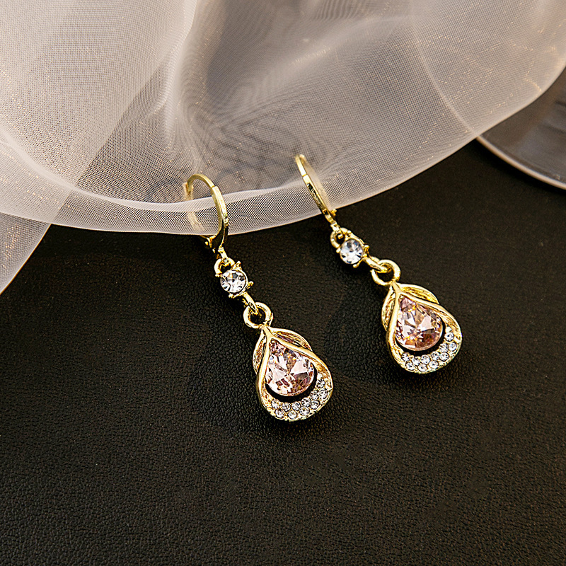 Party Water Droplet Shaped Rhinestone Ear Buckle Dangle Earrings 2024 - Flycurvy 