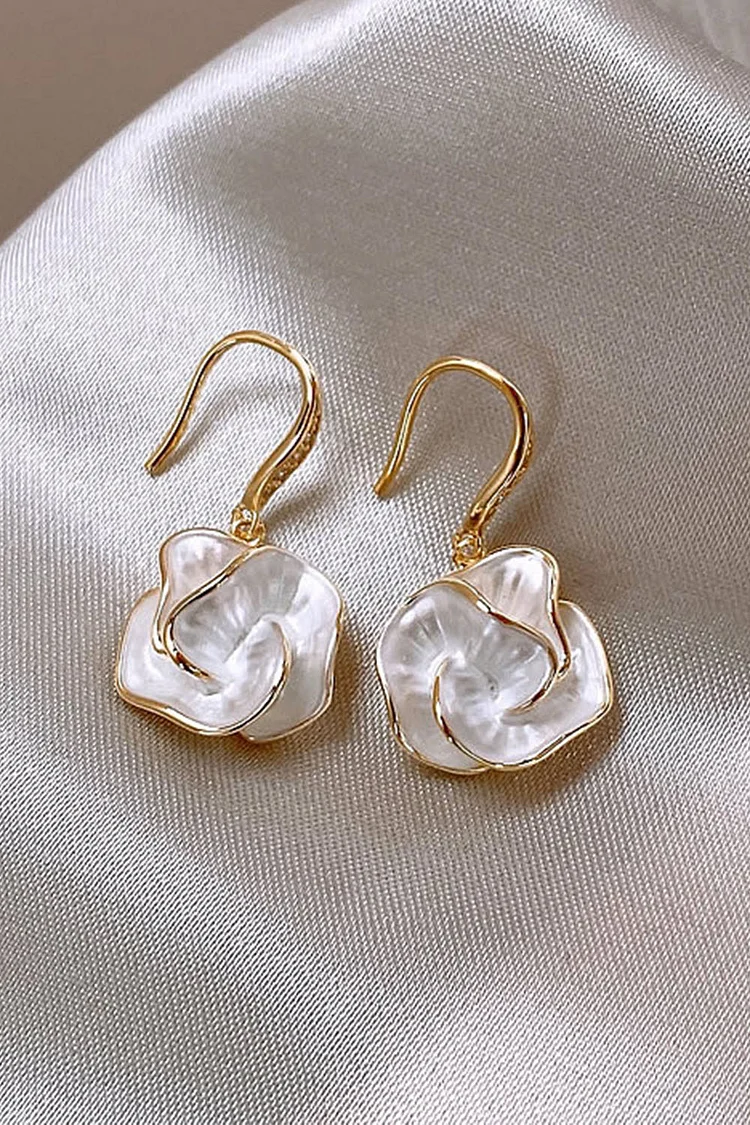 Elegant White Rhinestone Camellia Flower Shaped Earrings