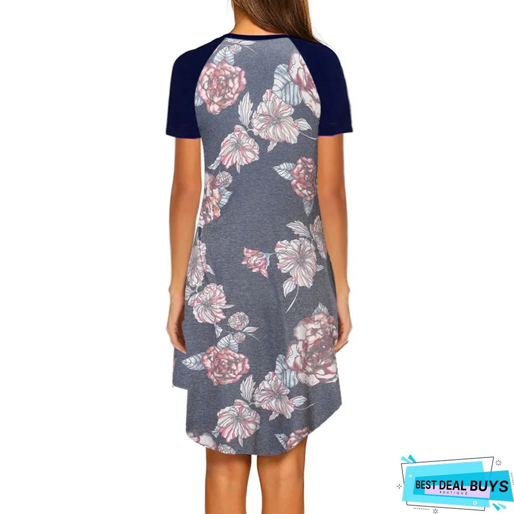 Printed Short-Sleeved Round Neck Dress