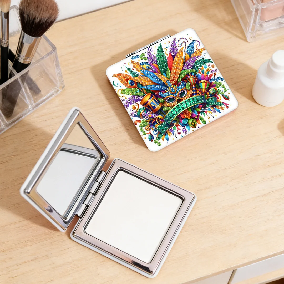 Mask-1 DIY Special Shaped Diamond Painting Compact Mirror Kits Diamond Art Painting Pocket Mirror for Beginners Adults Art Craft Woman Gifts