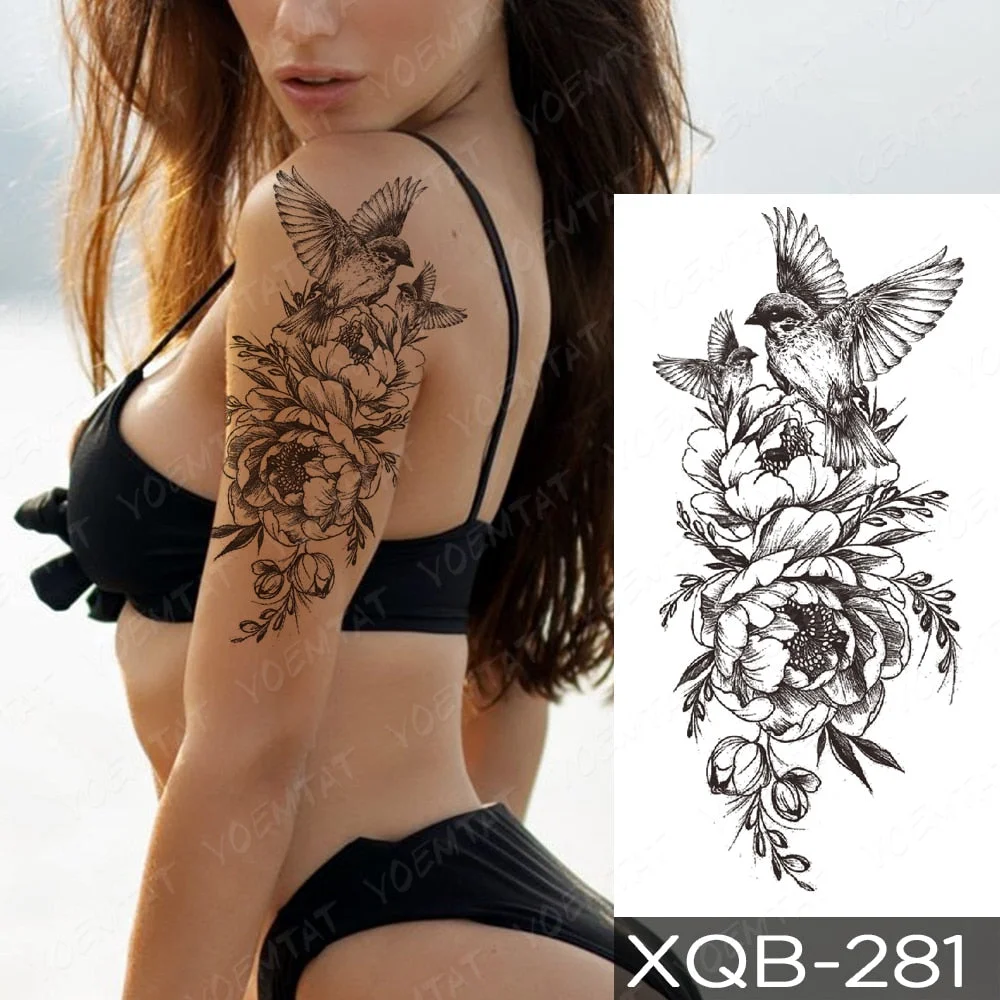 Waterproof Temporary Tattoo Sticker Simple Lines Tatto Waist Chest Thigh Arm Rose Peony Flower Body Art Arm Fake Sleeve Tatoo