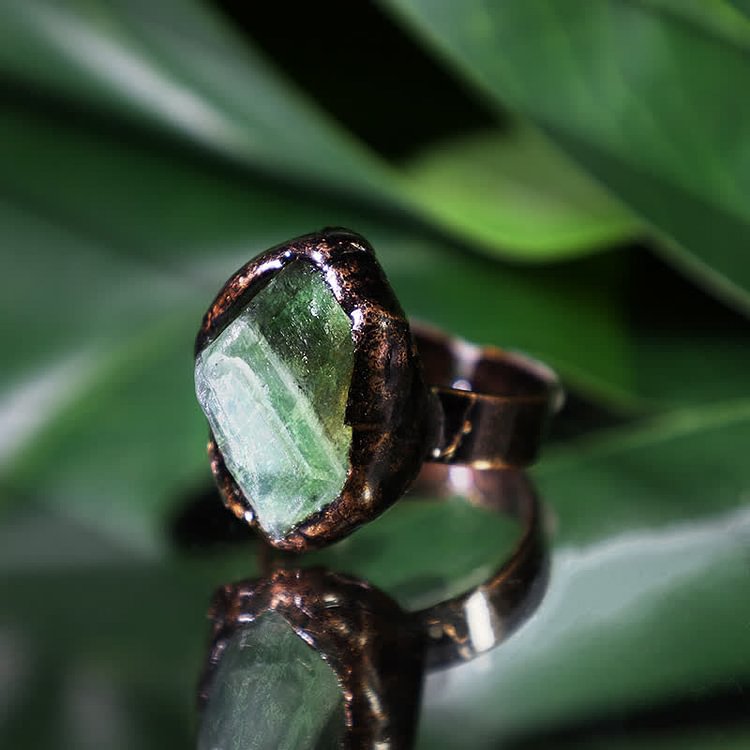 Vintage Natural Moldavite Adjustable Ring