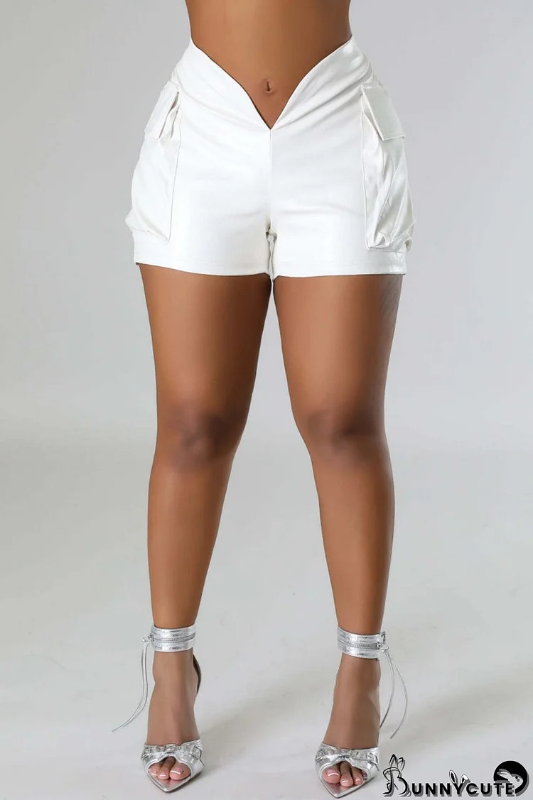 White Casual Solid Patchwork Skinny Low Waist Conventional Solid Color Shorts