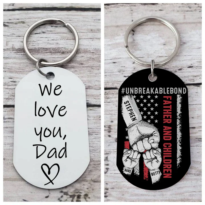 Personalized Fist Bump Keychain Engrave 3 Names Keyring Father's Day Gifts