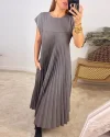 Women Pleated Simple Solid Color Dress